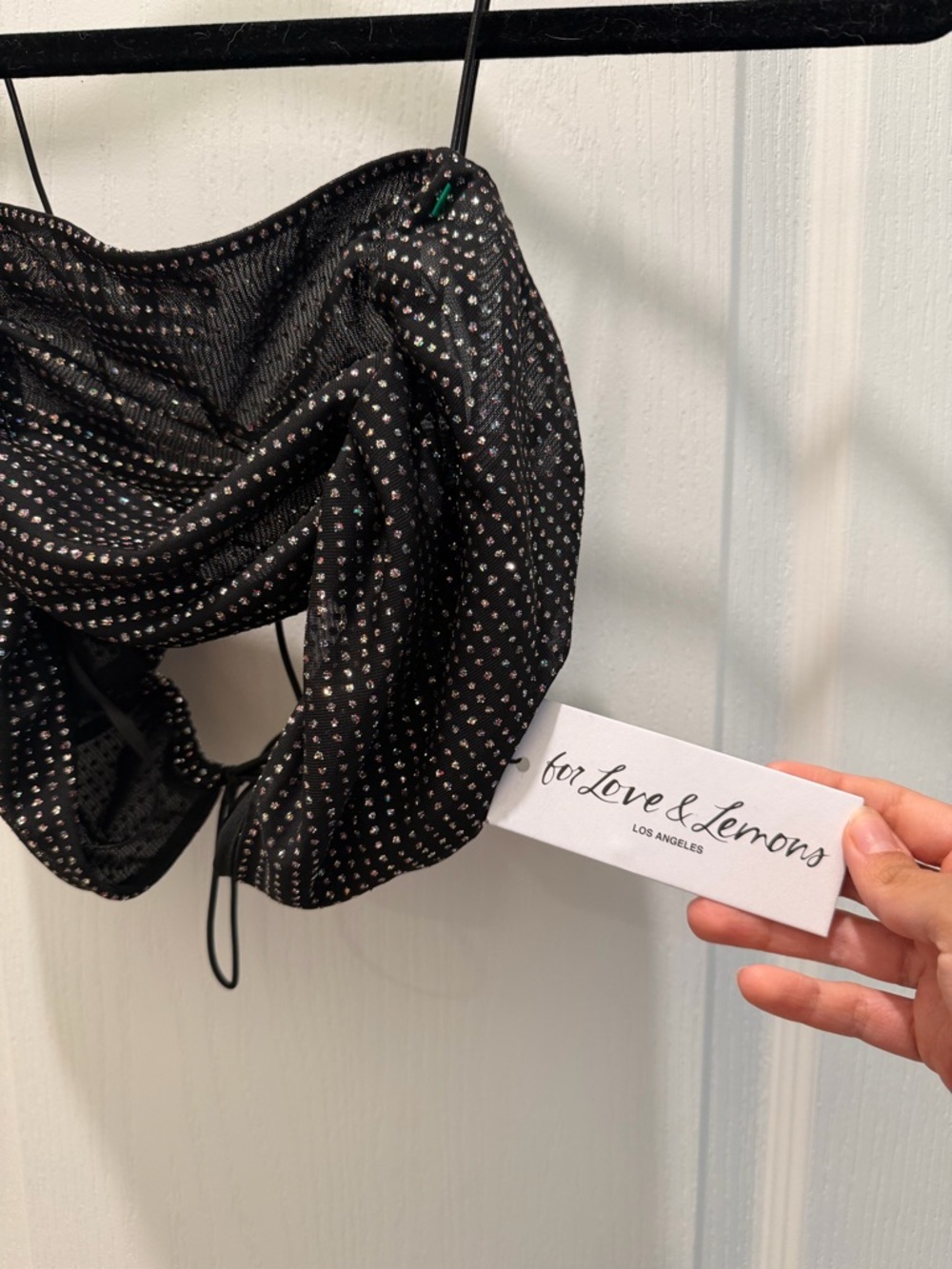 For Love And Lemons Black Studded Drawstring Crop Top